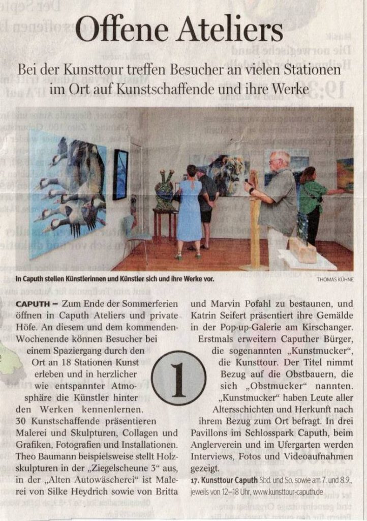 Zeitungsartikel, Katrin Seifert, Kunsttour Caputh