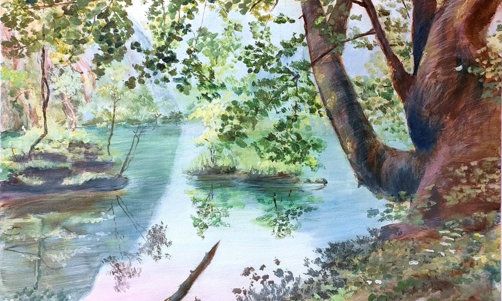 Landschaft, Fluss, Katrin Seifert, Illusionsmalerei