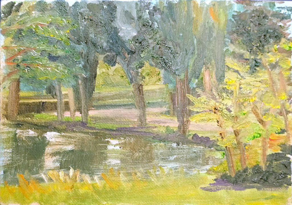 See im Park, 18x13, Ölmalerei